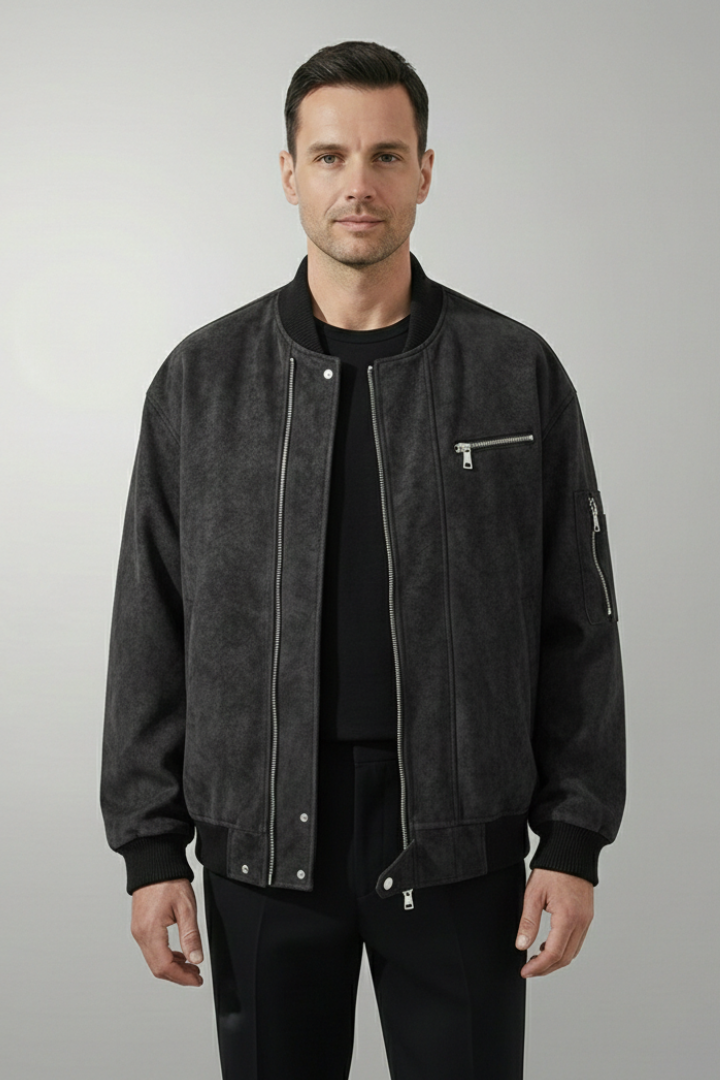 Men's Bomber Jacket Zipper Closure Elastic Cuffs