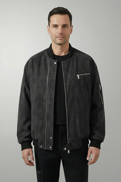 Men's Bomber Jacket Zipper Closure Elastic Cuffs