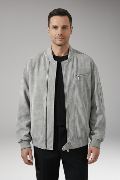 Men's Bomber Jacket Zipper Closure Elastic Cuffs