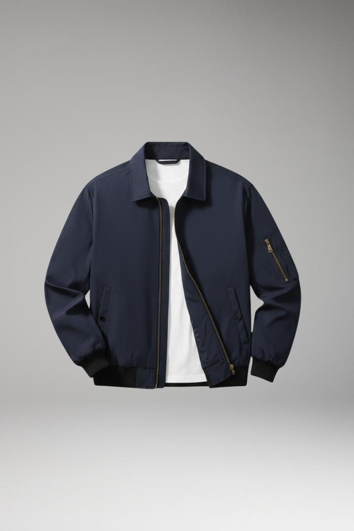 Men's Bomber Jacket Zipper Pockets Elastic Waistband - 
Fashinoza