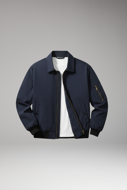 Men's Bomber Jacket Zipper Pockets Elastic Waistband - 
Fashinoza