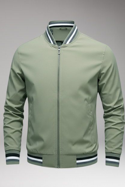 Men's Bomber Jacket Zipper Ribbed Sleeves - 
Fashinoza