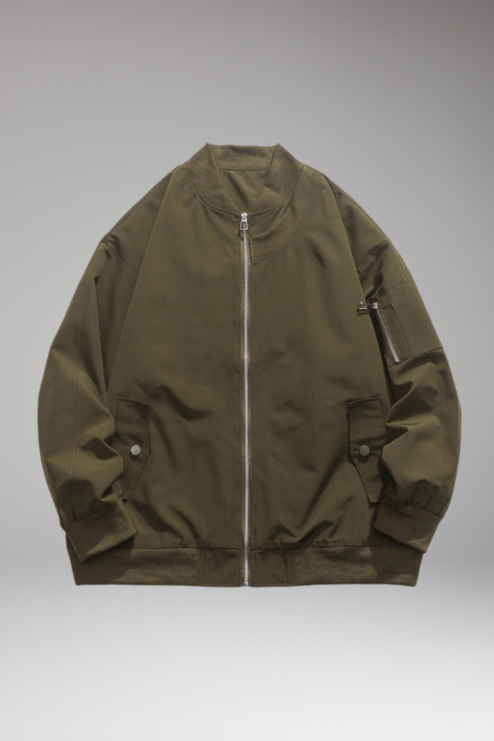 Men's Zipper Bomber Jacket With Side Pockets - 
Fashinoza