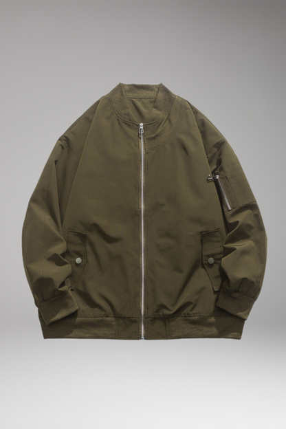 Men's Zipper Bomber Jacket With Side Pockets - 
Fashinoza