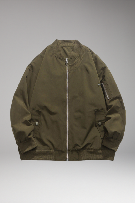 Men's Zipper Bomber Jacket With Side Pockets - 
Fashinoza