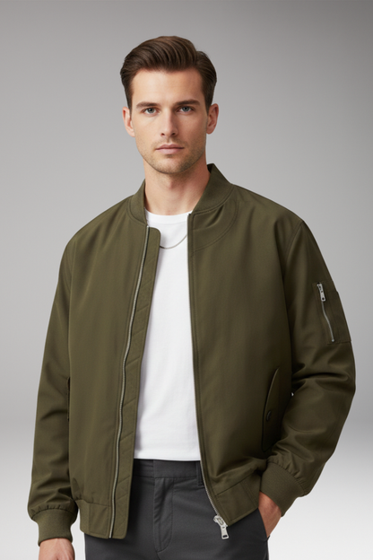 Men's Zipper Bomber Jacket With Side Pockets