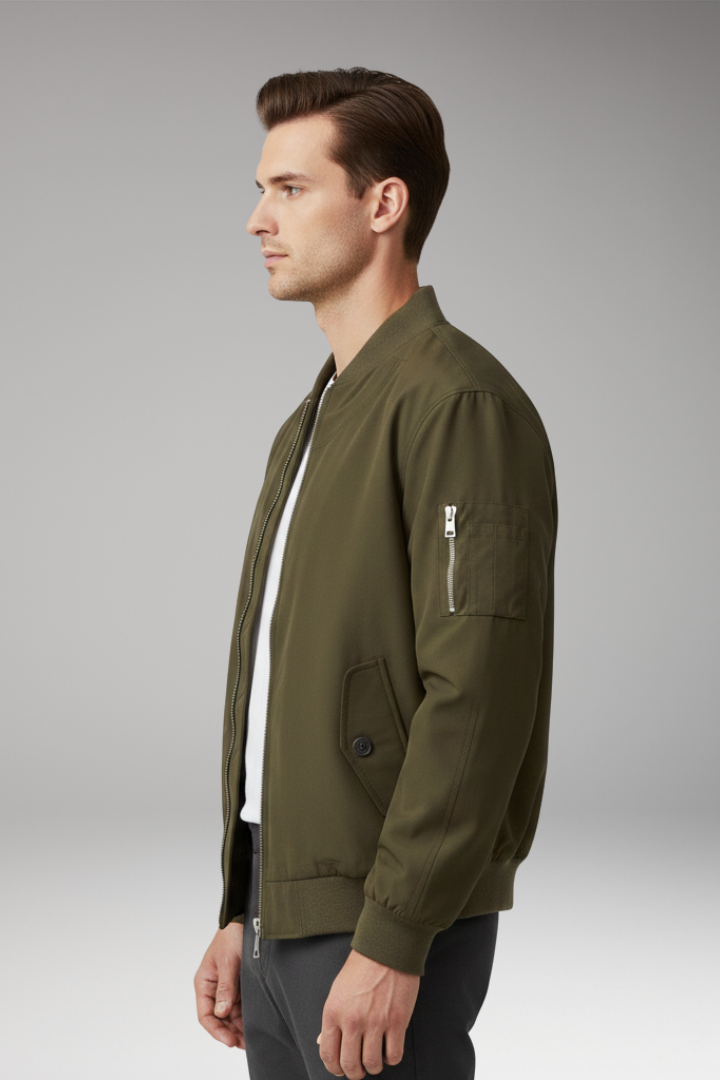 Men's Zipper Bomber Jacket With Side Pockets