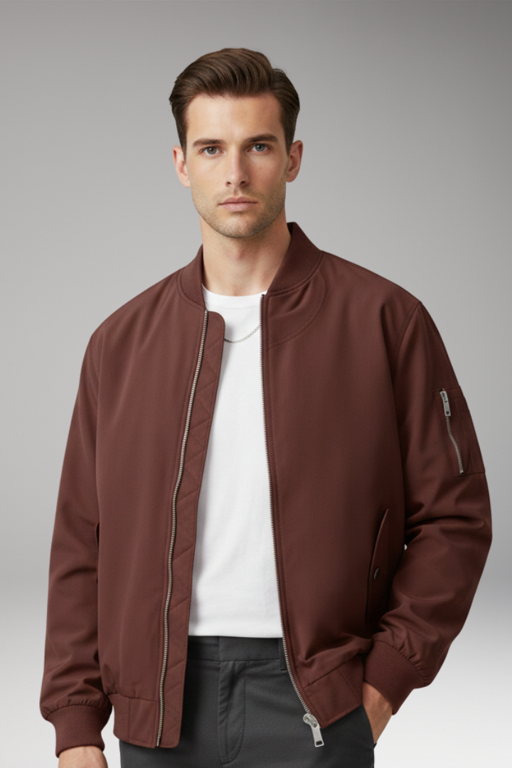 Men's Zipper Bomber Jacket With Side Pockets