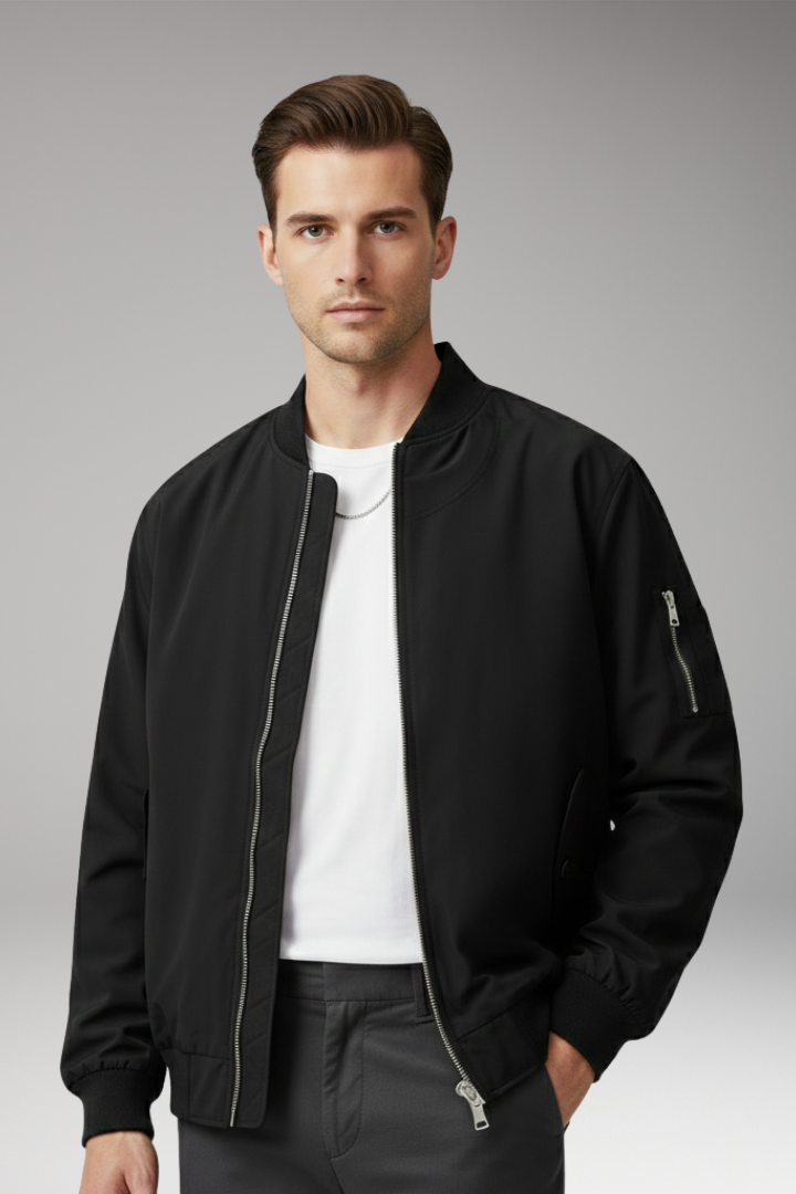 Men's Zipper Bomber Jacket With Side Pockets