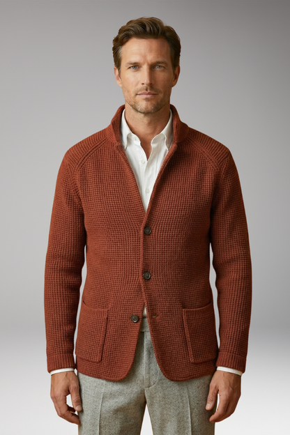 Men's Cardigan Sweater High Collar Side Pockets