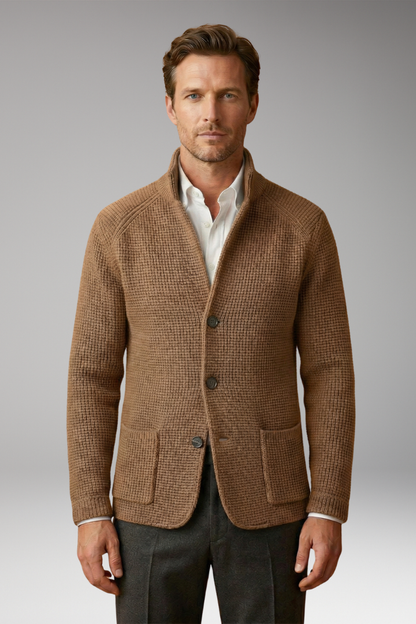 Men's Cardigan Sweater High Collar Side Pockets