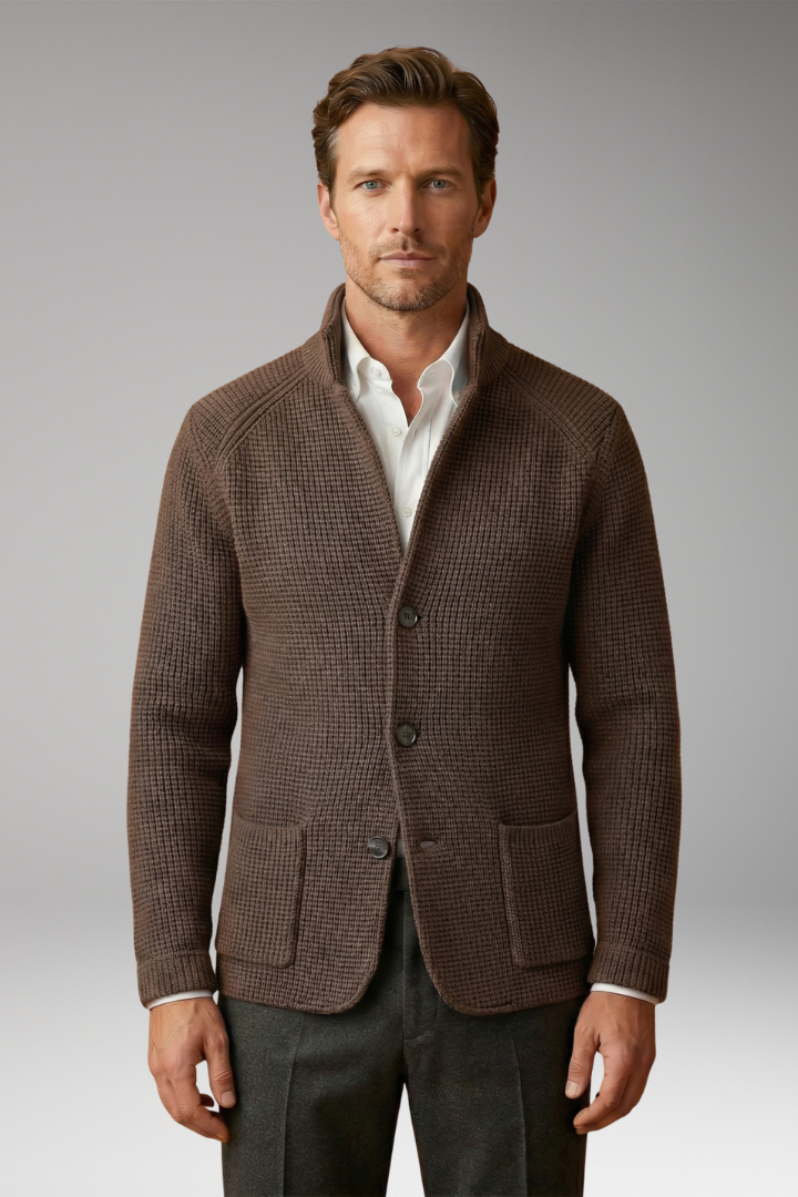 Men's Cardigan Sweater High Collar Side Pockets