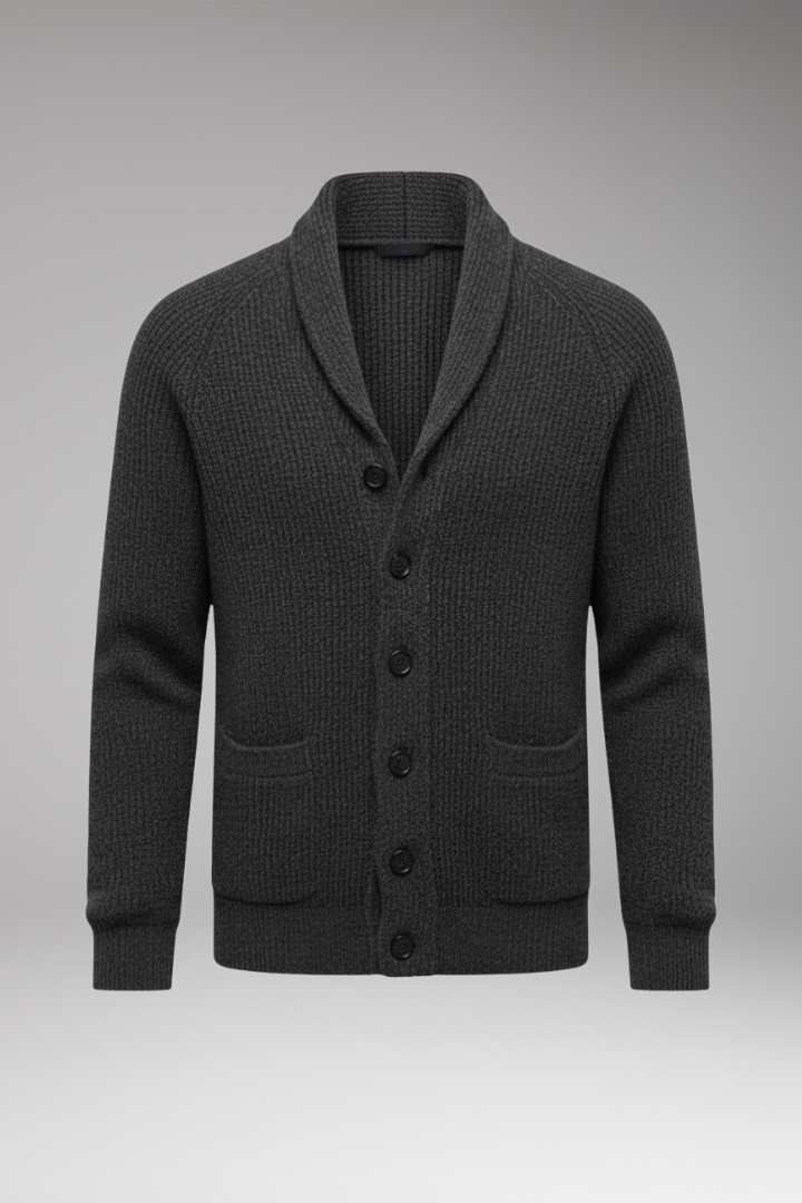 Men's Shawl Collar Cardigan Sweater Patch Pockets - 
Fashinoza