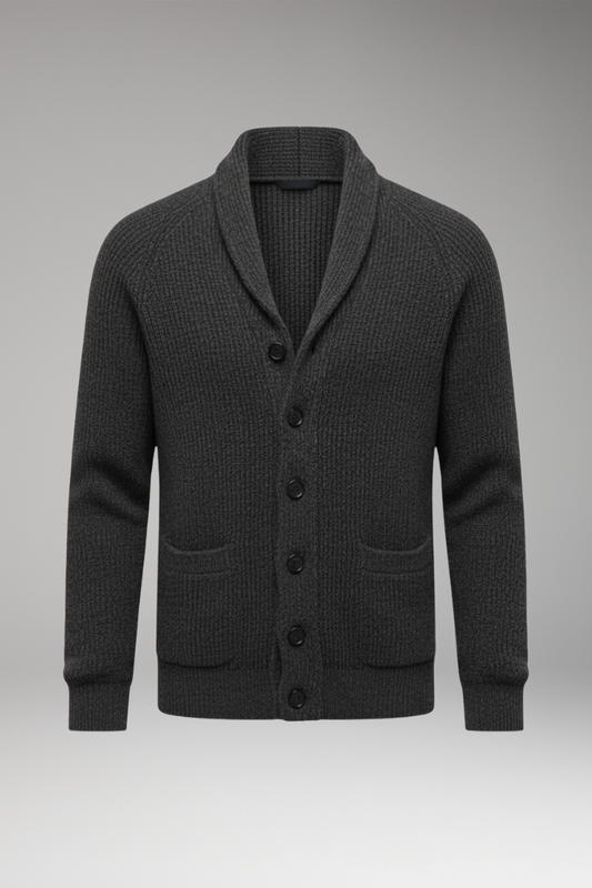Men's Shawl Collar Cardigan Sweater Patch Pockets - 
Fashinoza
