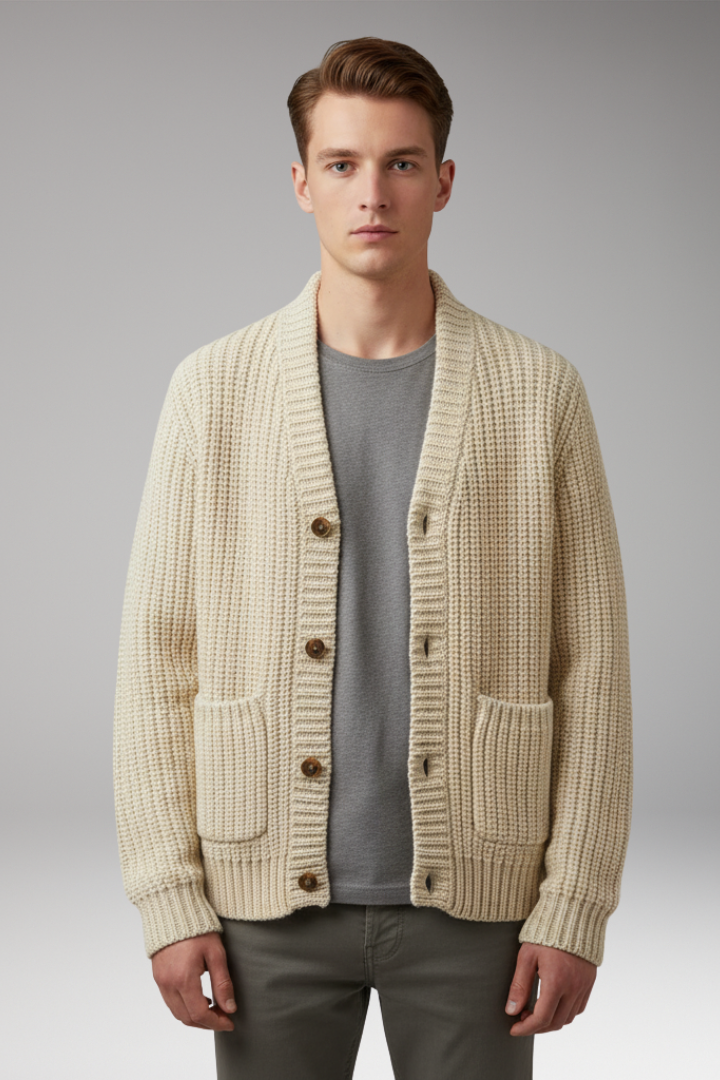 Men's Stand Collar Cardigan Sweater with Pockets