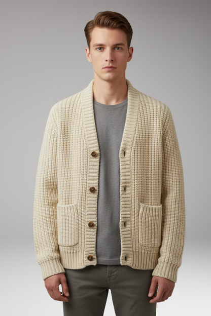 Men's Stand Collar Cardigan Sweater with Pockets