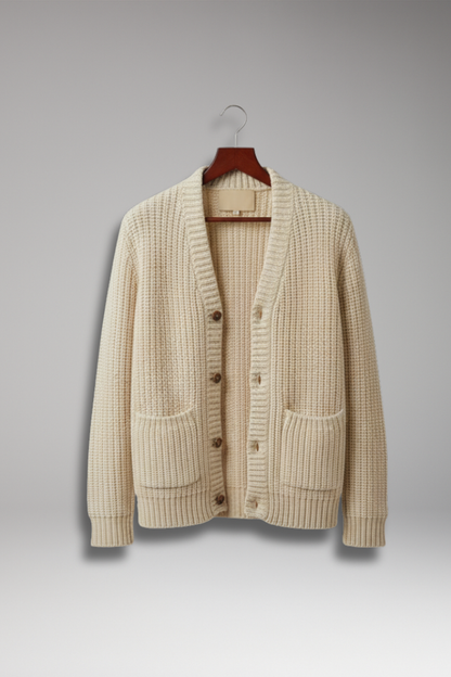 Men's Stand Collar Cardigan Sweater with Pockets - 
Fashinoza