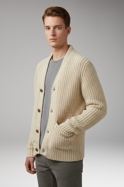 Men's Stand Collar Cardigan Sweater with Pockets