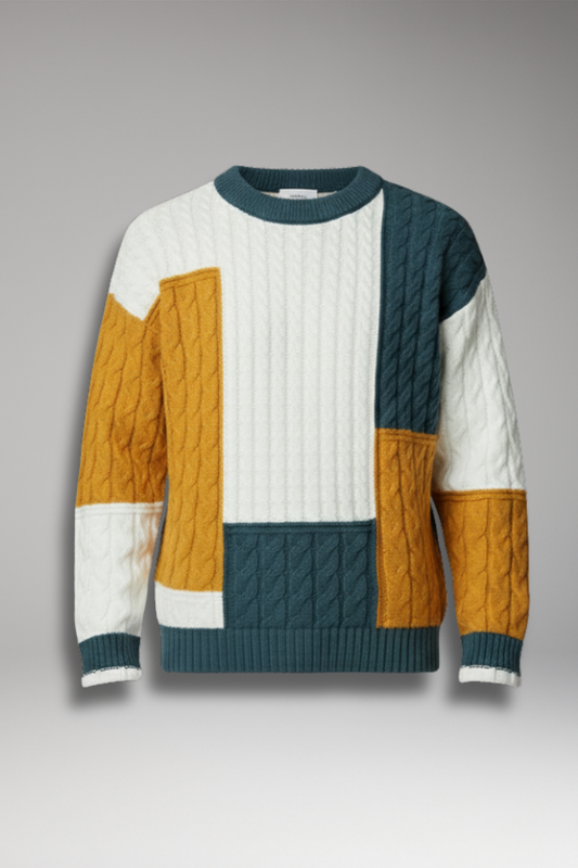 Men's Cable Knit Sweater Color Block - 
Fashinoza