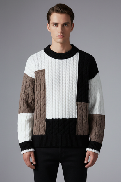Men's Cable Knit Sweater Color Block