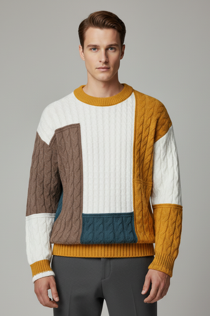 Men's Cable Knit Sweater Color Block