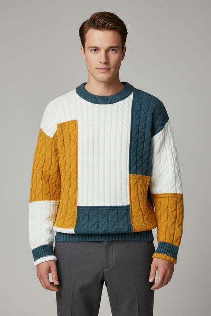 Men's Cable Knit Sweater Color Block