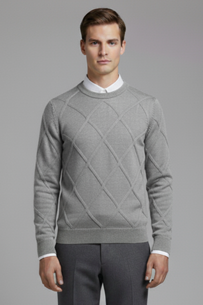Men's Argyle Crewneck Sweater Long Sleeves