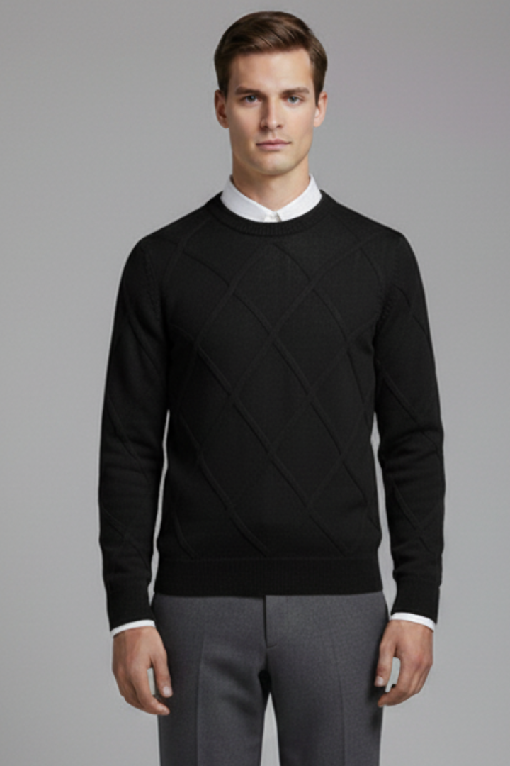 Men's Argyle Crewneck Sweater Long Sleeves