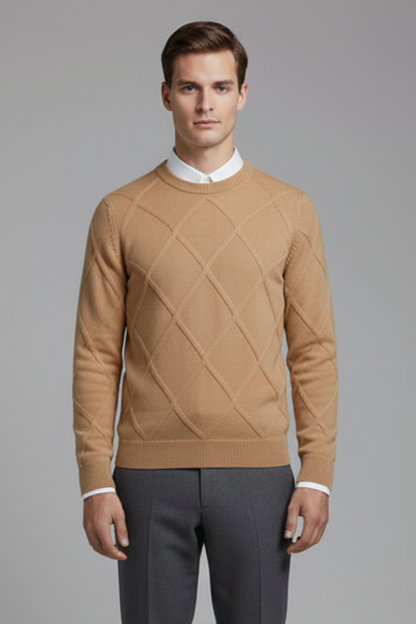 Men's Argyle Crewneck Sweater Long Sleeves