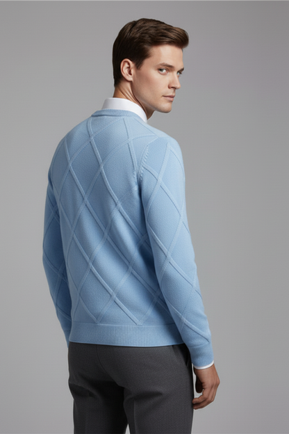 Men's Argyle Crewneck Sweater Long Sleeves