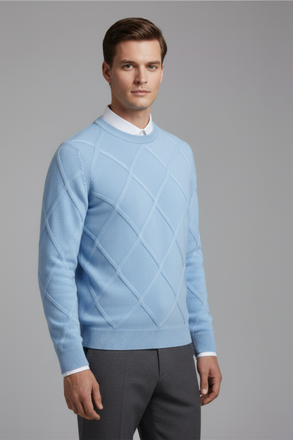 Men's Argyle Crewneck Sweater Long Sleeves