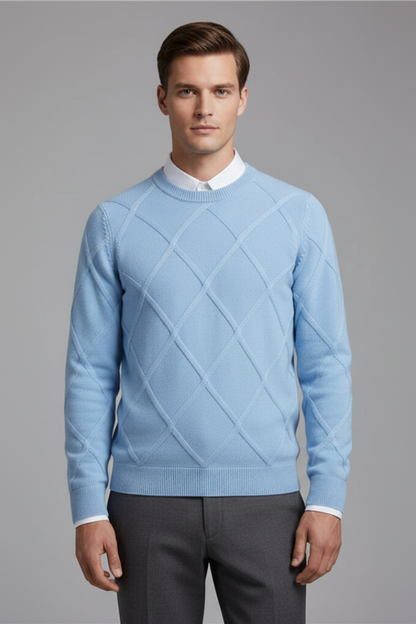 Men's Argyle Crewneck Sweater Long Sleeves