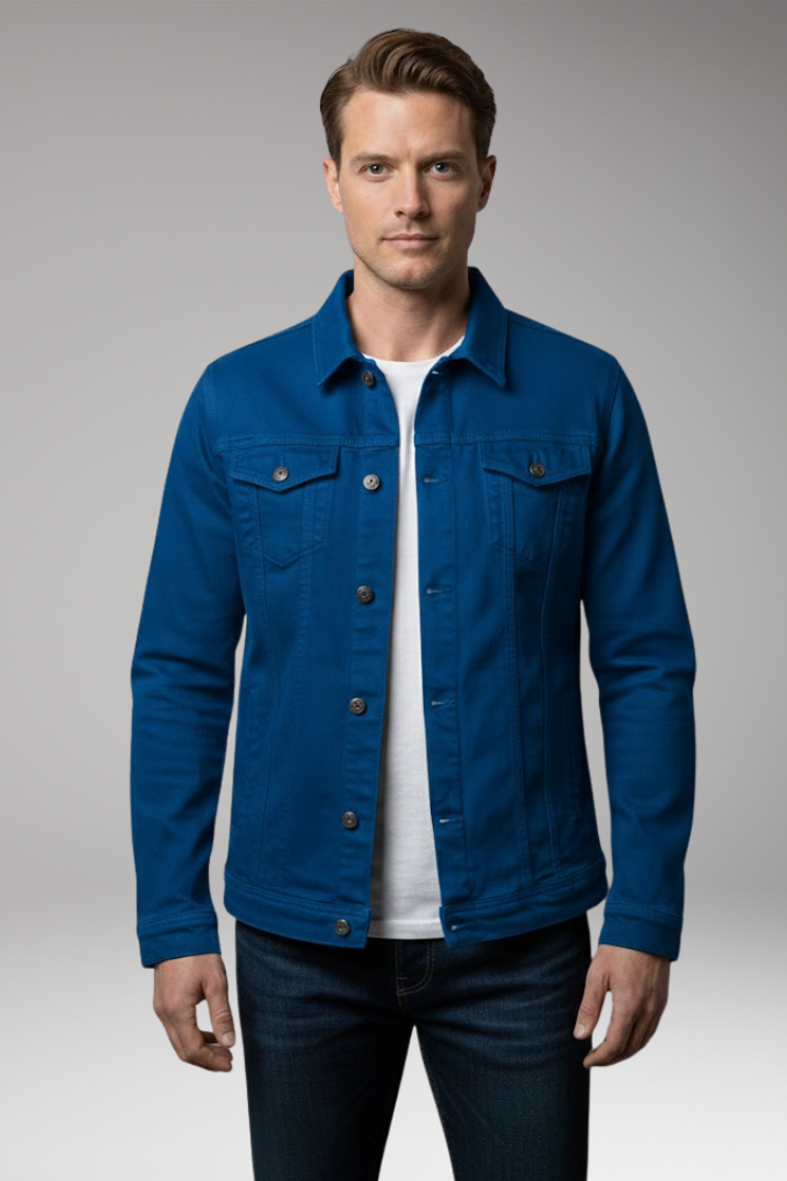 Men's Denim Bomber Jacket Long Sleeve