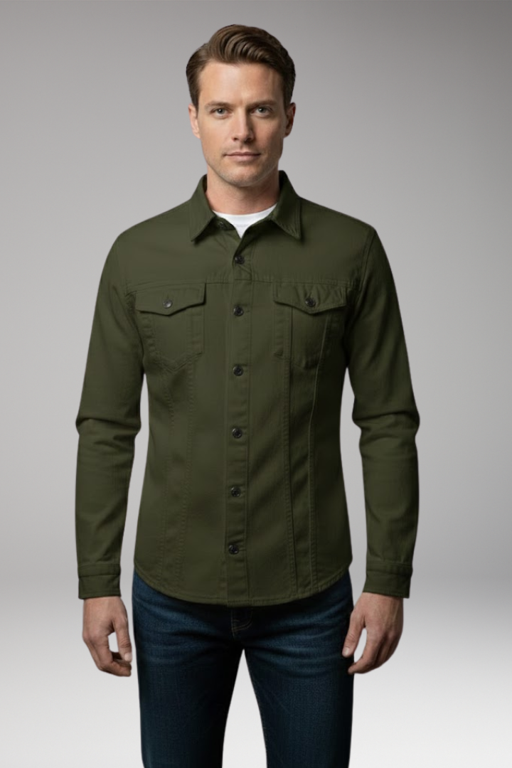 Men's Denim Bomber Jacket Long Sleeve
