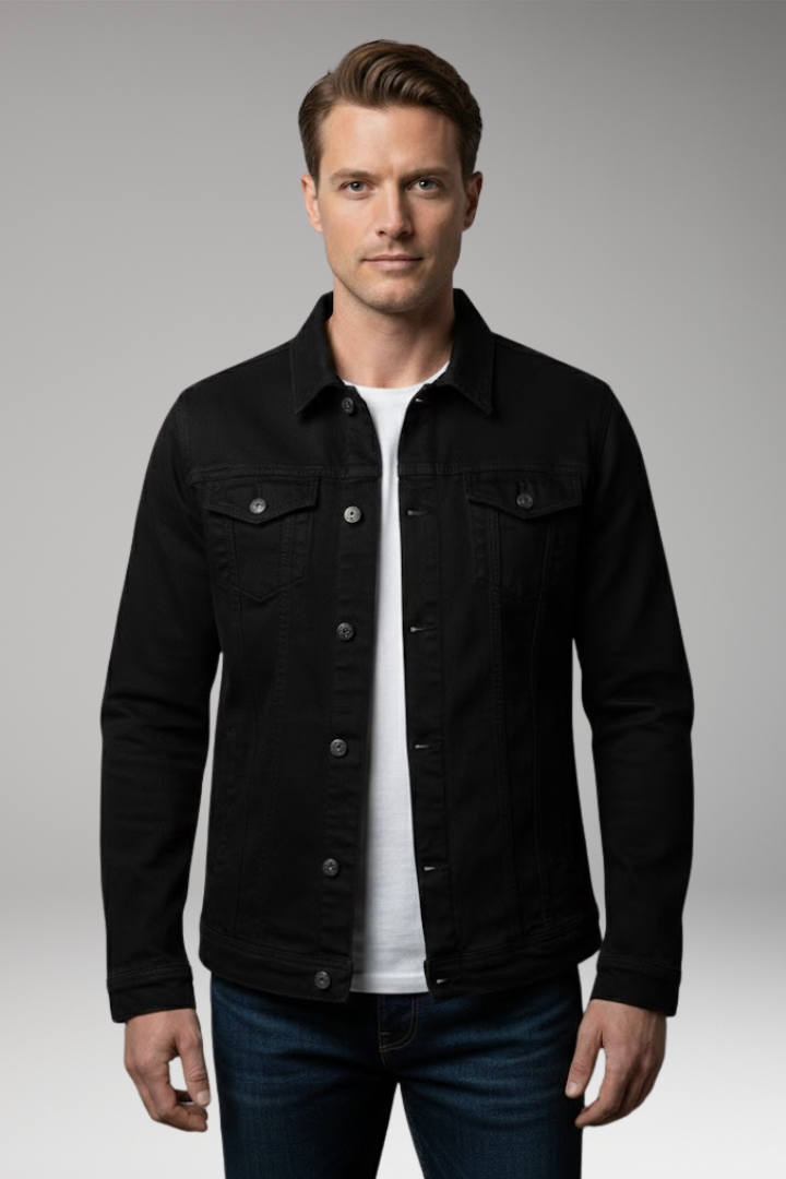Men's Denim Bomber Jacket Long Sleeve
