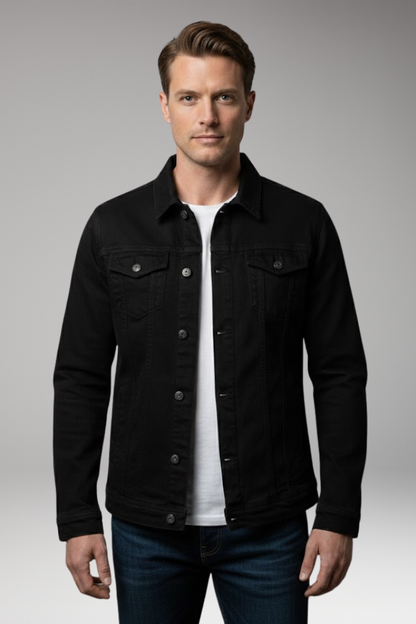 Men's Denim Bomber Jacket Long Sleeve