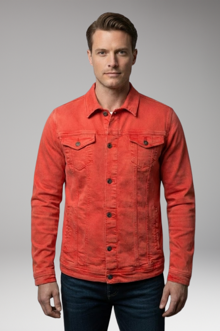 Men's Denim Bomber Jacket Long Sleeve