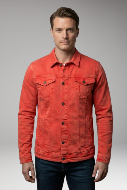 Men's Denim Bomber Jacket Long Sleeve