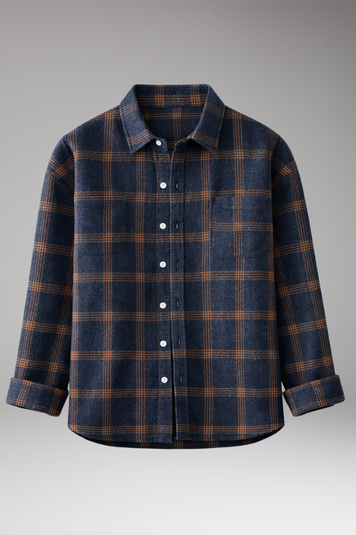 Men's Long Sleeve Flannel Shirt Classic Collar - 
Fashinoza
