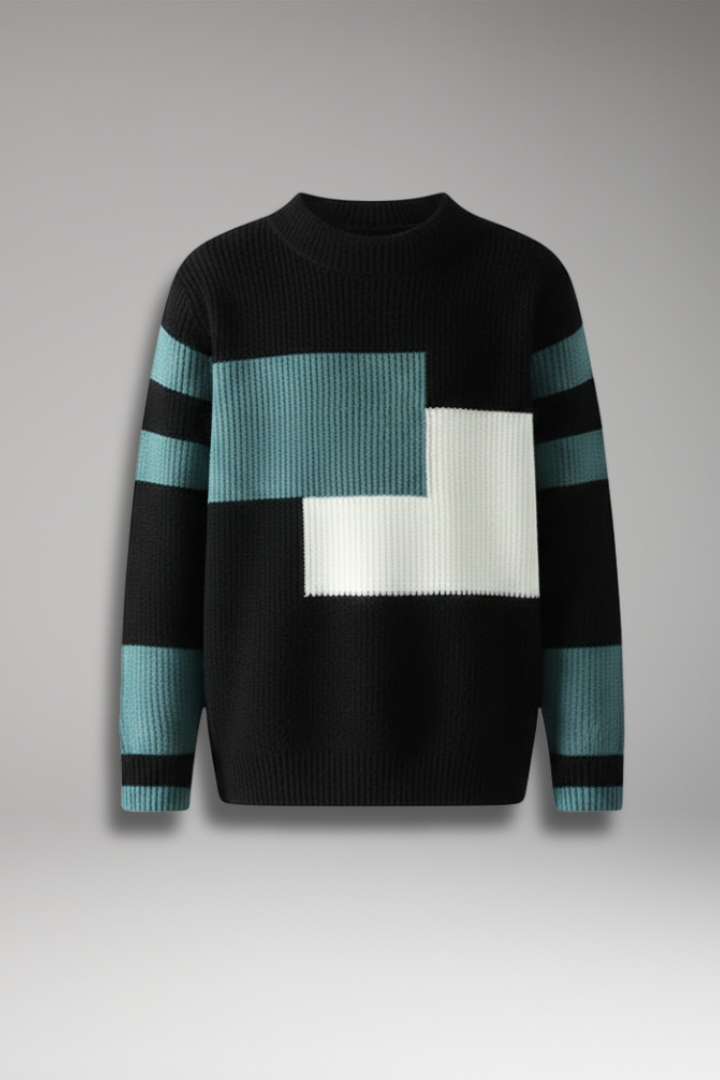 Men's Geometric Sweater High Neck Ribbed Knit - 
Fashinoza