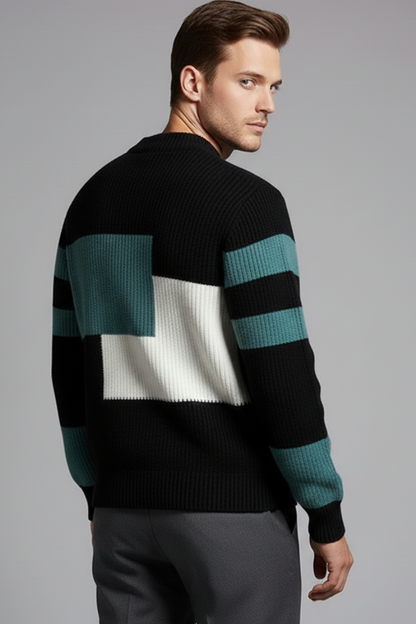 Men's Geometric Sweater High Neck Ribbed Knit