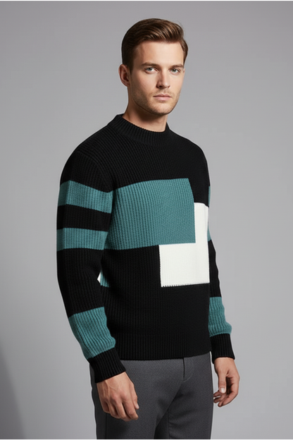 Men's Geometric Sweater High Neck Ribbed Knit
