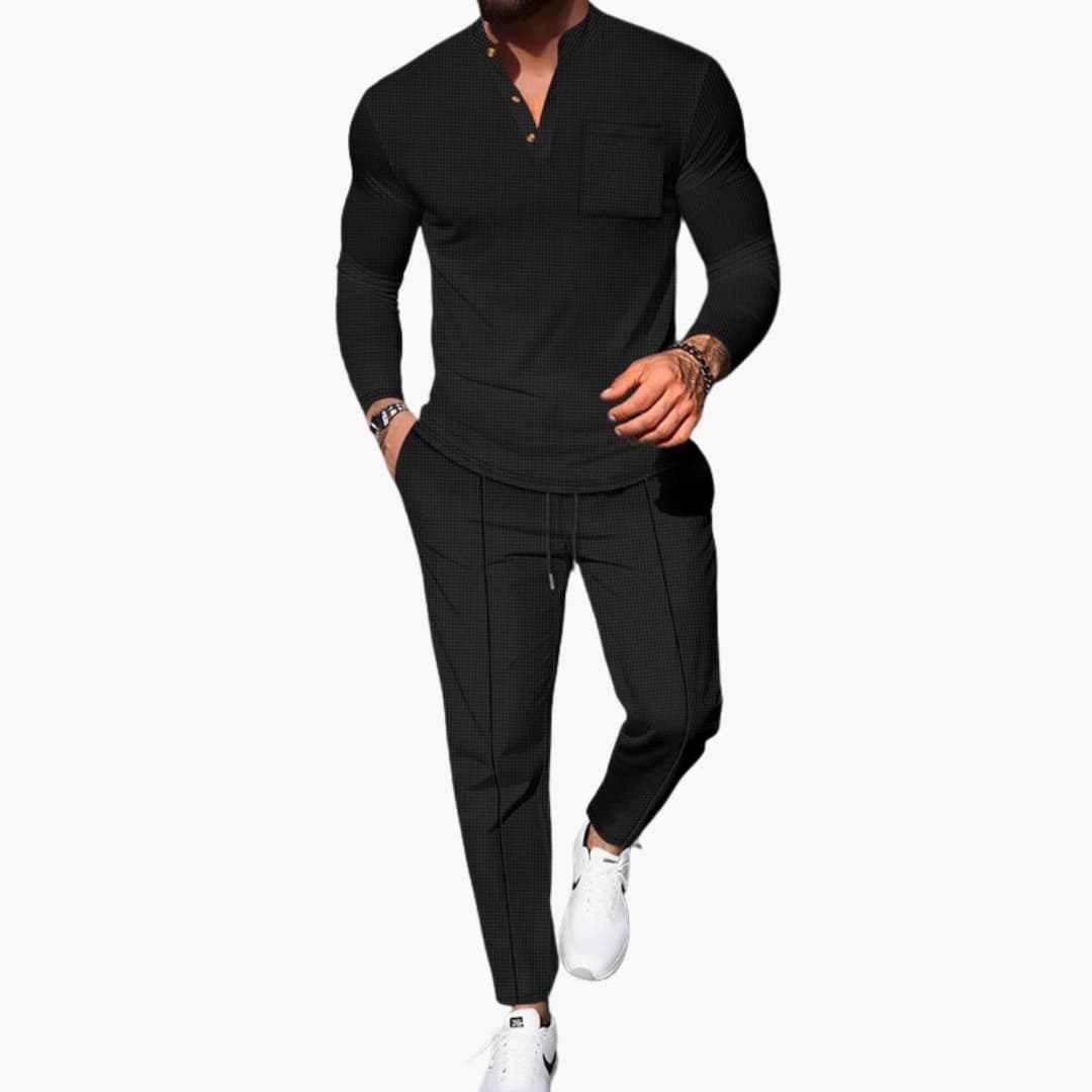 Men's Long Sleeve Henley And Pants Set - Fashinoza