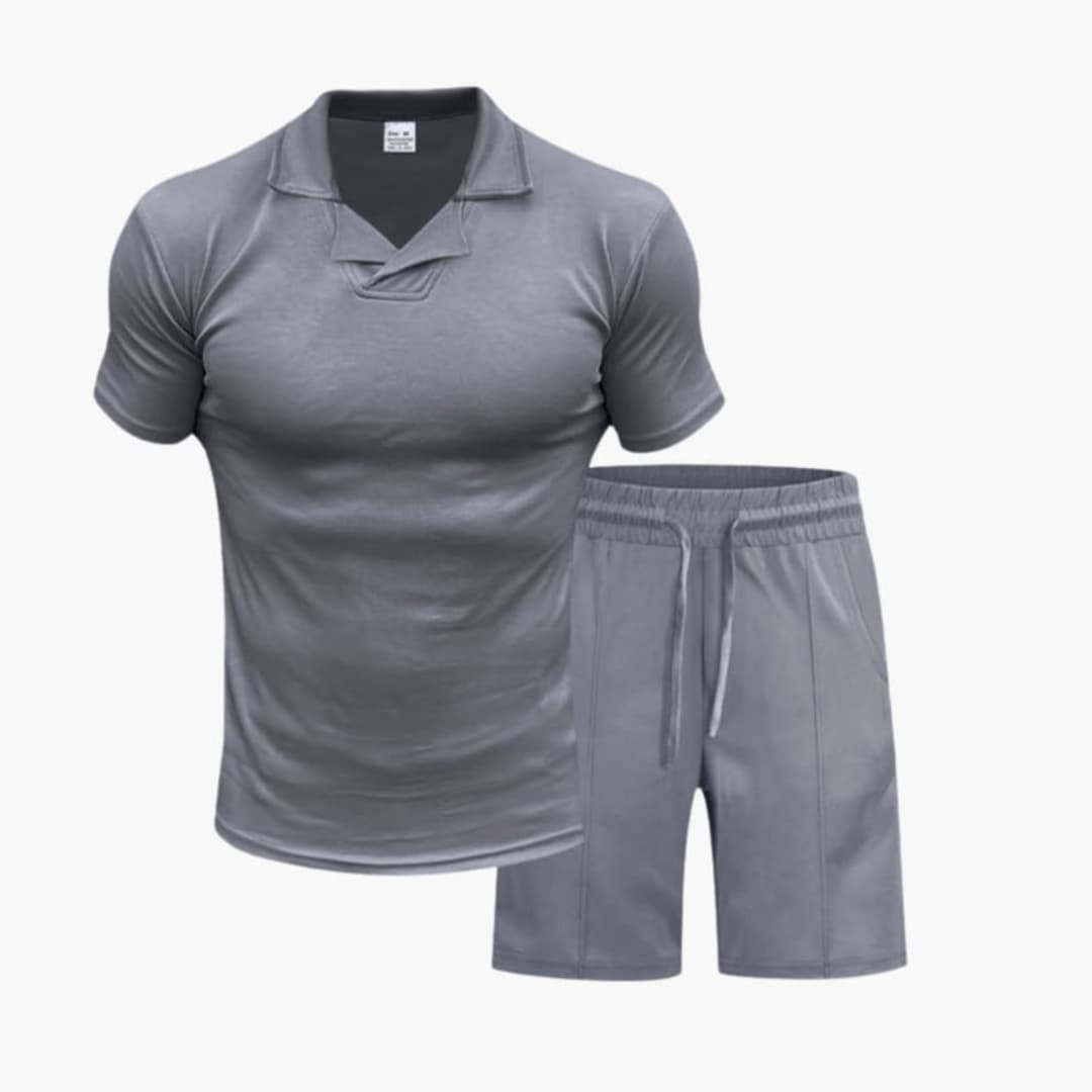 Men's Two-Piece Set High Collar and Drawstring Shorts