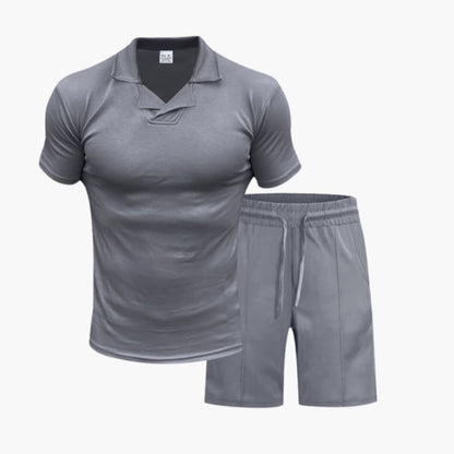 Men's Two-Piece Set High Collar and Drawstring Shorts