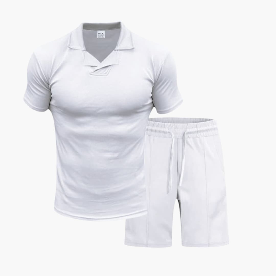 Men's Two-Piece Set High Collar and Drawstring Shorts