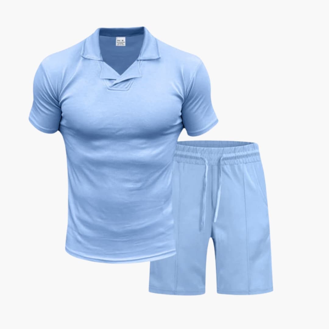 Men's Two-Piece Set High Collar and Drawstring Shorts