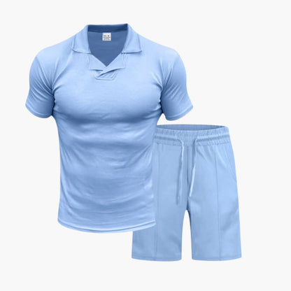 Men's Two-Piece Set High Collar and Drawstring Shorts