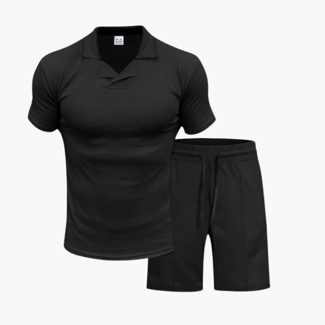 Men's Two-Piece Set High Collar and Drawstring Shorts