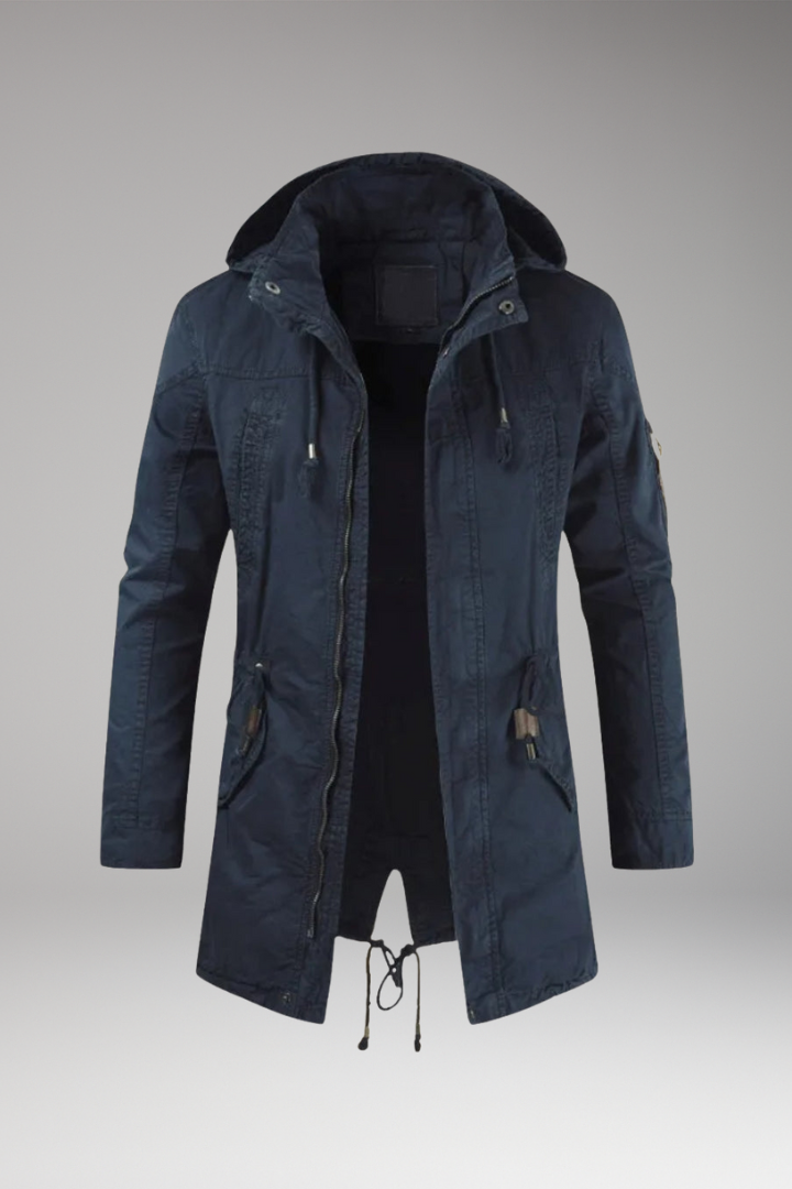 Men's Hooded Jacket Drawstring Waist Front Pockets - 
Fashinoza